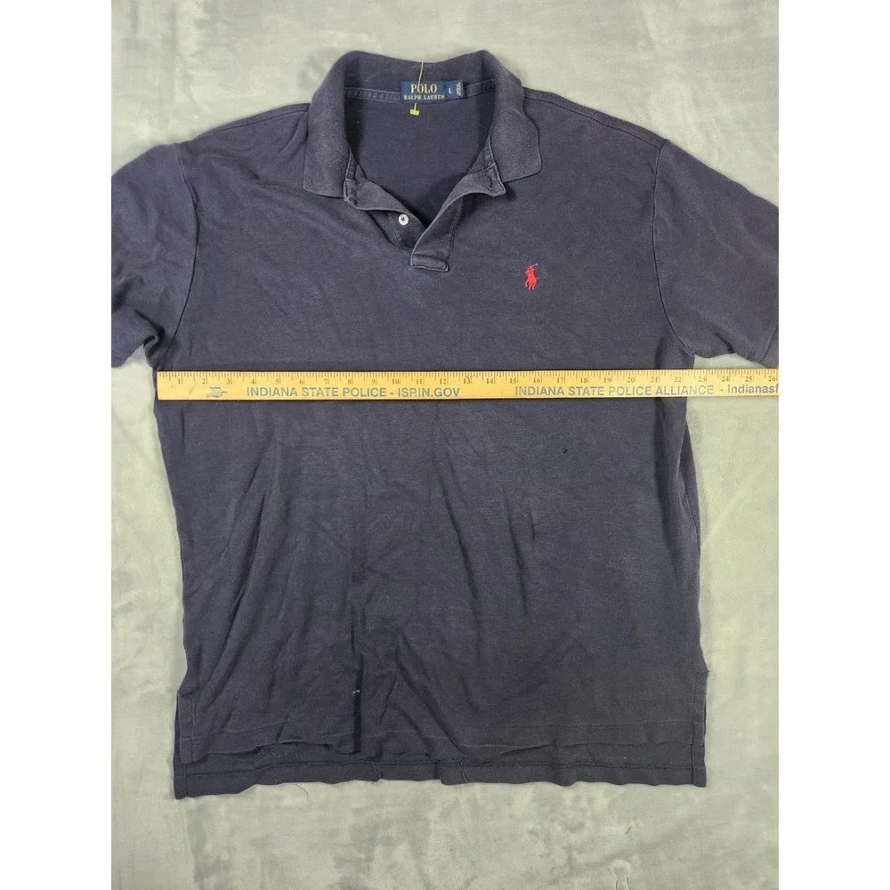 Polo Ralph Lauren Men's L Cotton Solid Navy Blue 2 Button Short Sleeve Polo‎